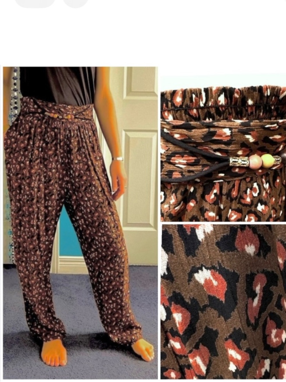 Animal print light pants / beaded belt / black rust / casual chic